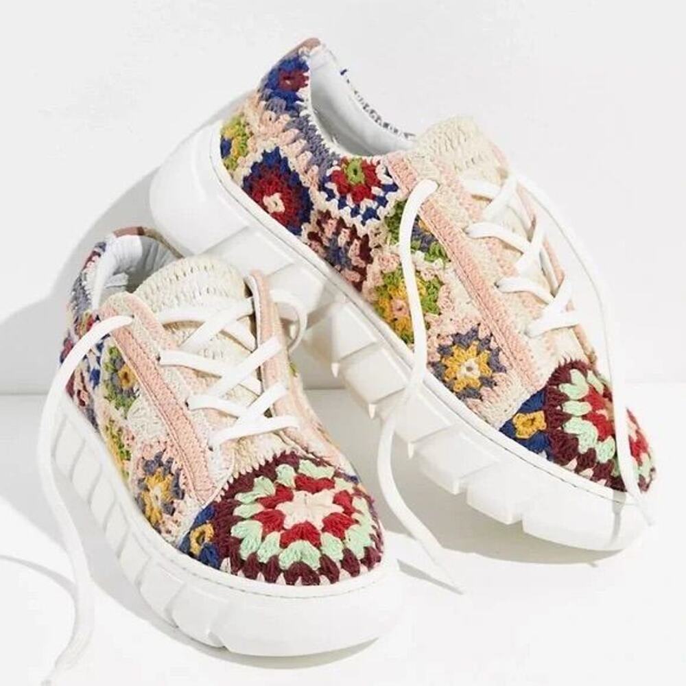 Free People Multicolor Crochet Platform Sneakers